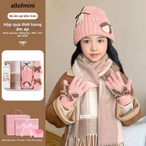 ALLofmini | Bộ Quà Tặng Mũ Khăn Găng Tay Ấm Cho Bé Gái Mùa Đông