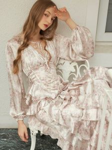 Lacemade Plus Size Womens Floral Lady French Style Retro Romantic Vacation Style Slim Looking Fishtail Dress
