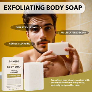 Exfoliating Body Soap Bar For Men Deep Scrub Cleansing With Scent Nourishing Skin Care Shower Bar Italian Bergamot 100g