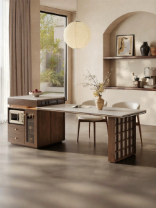 Retro Natural Stone Top Island Integration Storage Dining Table