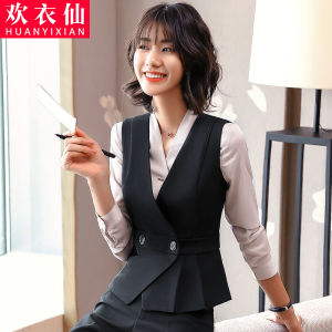 Professional Short Suit Vest Womens Set New 2025 Spring Autumn Formal Workwear Female Jacket V-neck Hidden Button Polyester Spandex