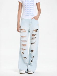 CALLED BACK | Ripped Distressed Light Blue Skinny Jeans Slim Fit Fashion Trousers