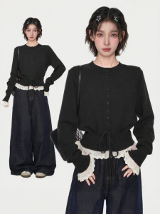 KBVVR | Black Lace Knit Sweater Outerwear Short Fit