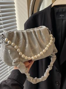 Elegant Womens Shoulder Bag New 2024 Fashion Pearl Underarm Bag Versatile Popular Pleated Crossbody Satchel Small Size