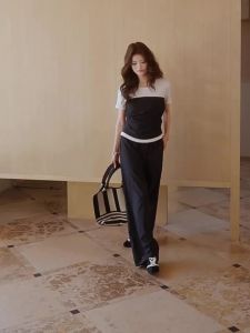 Commute Casual Comfort Two-Piece Look T-Shirt and Drape Pants Slimming Set