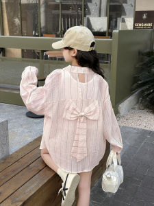 Girls Summer Lightweight Butterfly Knot Sun Protection Shirt Outerwear Fashionable Childrens Clothing Breathable Quick Dry Ultra Light