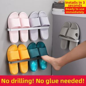 No-Drill Wall-Mounted Water-Resistant Bathroom Slipper Storage Rack
