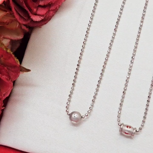 สร้อยคอโรเดียมลายไข่ปลาคั่นเม็ด ความยาว 15 นิ้ว ใส่อาบน้ำได้ ใส่ในชีวิตประจำวันได้ พร้อมส่ง