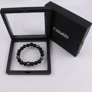 CAIMOU Black Agate Tassel Bracelet for Men and Women Fashionable Retro Star Beaded Jewelry in Gold Polished Finish