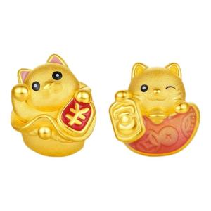 Wealthy Lucky Cat Charm Hard 24k Gold Bracelet
