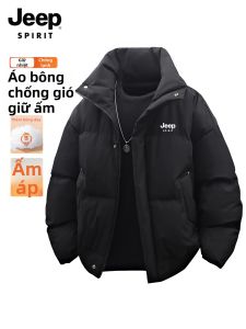 JEEP SPIRIT | Áo Khoác Quilted Cách Nhiệt Mới Dày Cho Thu Đông Cổ Đứng
