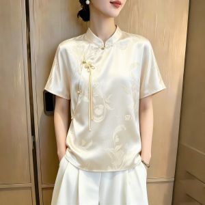 SHUAIYUE | Áo Blouse In Họa Tiết Cổ Trụ Kiểu Trung Quốc Chất Lượng Cao