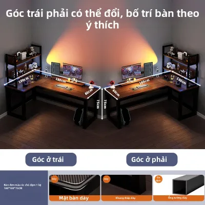 MAIYUQI | Bàn Máy Tính Góc L Hình Chữ Nhật Kết Hợp Kệ Sách Cho 2 Người