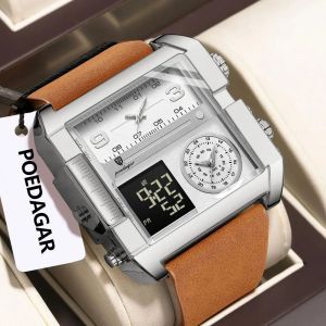 POEDAGAR แฟชั่นนาฬิกาข้อมือดิจิตอลชายวันที่สัปดาห์กันน้ำควอตซ์เรืองแสงนาฬิกาผู้ชายหรูหราทหารนาฬิกาอิเล็กทรอนิกส์ผู้ชาย