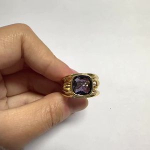 Huitan Women Ring Gold Color Inlaid Bright Purple Cubic Zirconia Gentle Wedding Engagement Luxury Accessories Lady Chic Jewelry