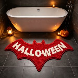 VIKAMA Irregular Bat Shape Area Rug Soft Non‑Slip Floor Mat Halloween Style For Bathroom Shower Room Bedroom Entry Decor