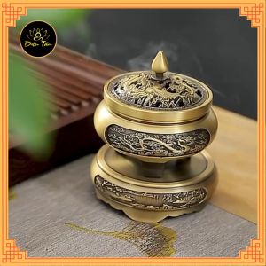 Lư đồng lư xông trầm hương trầm nụ cao cấp thiết kế tinh xảo tặng kèm trụ và lót chống cháy đồ thờ cúng phong thủy shop Diệu Tâm