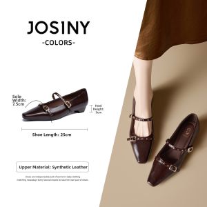 Josiny | Pointed Black French Style Leather Shoes with Block Heel
