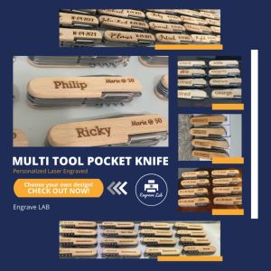 Personalized Wooden Multi Tool Swiss Pocket Knife | Laser Engraved Gift Tokens Souvenir | Engrave LAB