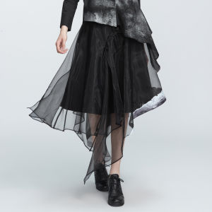 S·DEER | Fashionable Printed Tulle Long Dress Black