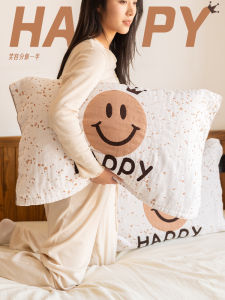 ผ้าคลุมหมอนลายยิ้ม Pure Cotton สำหรับผู้หญิง ผ้าฝ้ายแบบใหม่ ดูดซับเหงื่อได้ดี ผ้าฝ้ายแท้สำหรับใช้ในบ้าน ขนาดครอบหมอนขนาดเล็ก
