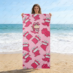 52TOYS | Cute Pink Dinosaur Print Beach Towel C-Crayon S-Shin Chan Inspired Microfiber Quick Dry Bath Towel for Kids Adults Anime Swim