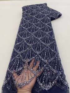 Vải Ren Hạt Nặng Châu Phi Vải Ren Sequin Nigeria Ren Pháp Chất Lượng Cao Dành Cho May Váy Cưới Tiệc Cưới 2024