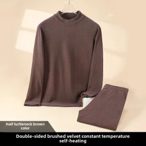 Thickened Mens Thermal Underwear Set Fleece Lined Base Layer Pants And Top Long Sleeve Tshirt Length Winter Clothes