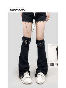 Y2K Trendy Black Denim Leggings Womens Knee-high Boot Socks Ankle-length Tie-dye Floor-length Over-the-knee Socks