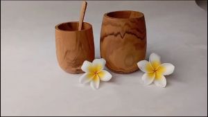 Gelas Minum Kayu Jati - Gelas - oval satu set