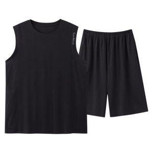 Miiow | Mens Summer Thin Ice Silk Sleepwear Set Worn-Outside Vest Home Clothes Catman Cool Sensation New 2025 Casual Short Sleeve