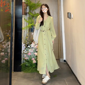 ZHENMANZI | French Gentle Korean Style V-neck Unique and Elegant Long Dress