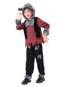 Boys Furry Werewolf Pup Cosplay Halloween Carnival Party Costumes Werewolf Cosplay Costume Jumpsuit Suit Bodysuit Carnival Birthday Party Clothes Animal Wolf Costume for Kids