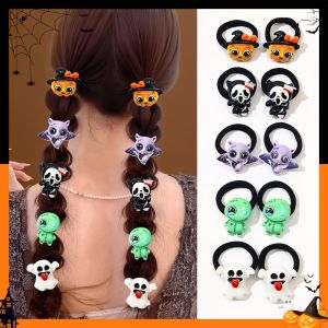 10Pcs Halloween Funny Hair Ring Novel Pumpkin Ghost Bat Shape Accessories Suitable for Halloween Gifts for Girls