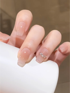 Handmade Gradient Nude Color Diamond White Nail Art Stickers False Nails Easy Wear And Remove Cold Tone Normal Size Base Pack