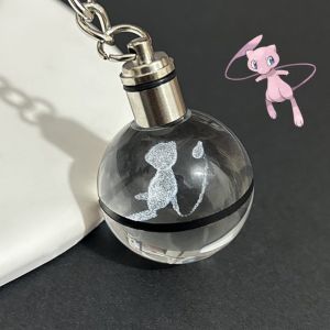 Takara Tomy | Pokemon Crystal Ball 3D Pikachu Mewtwo Mew Gengar Night Light Pokeball Crystal Keychain Anime Action Figure Toy Birthday Gift