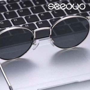 Seeouo Kacamata Hitam Sunglasses Anti UV400 Protection Model Bulat Bahan Metal Trendy Stylish Pria Wanita 9202