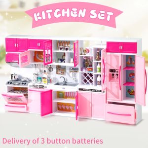 Pink Kitchen Combo Pretend Play 5-Piece Toy Set with Lights and Sounds For Girls Christmas/Halloween/Thanksgiving/New Year