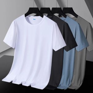 Summer Ice Silk Modal T-Shirt Men Sports Cool Feeling Mesh Thin Half Sleeve Loose Top Wear Outwear Quick-Drying