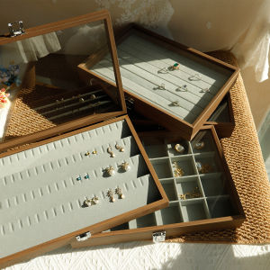 Walnut Wood Grain Jewelry Box Ring Necklace Earring Storage Organizer Box Bracelet Hand Chain Jewelry Storage