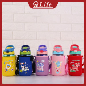 480ML Childrens Straw Cup Cartoon Cute Childrens School Duckbill Cup Childrens Straw Outdoor Portable Drinking Cup Anti-Skid Leak Proof Splash Proof Tumbler Cartoon Pattern Boys And Girls With Straw Anti Overflow Cup(With Cup Cover)
