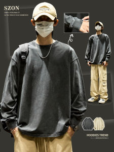 เสื้อยืดคอกลมแขนยาวผ้าฝ้ายแท้สำหรับผู้ชาย ทรงหลวม สไตล์สตรีท เสื้อเชิ้ตชั้นใน ฤดูใบไม้ร่วง/ฤดูหนาว แฟชั่นสำหรับเยาวชน