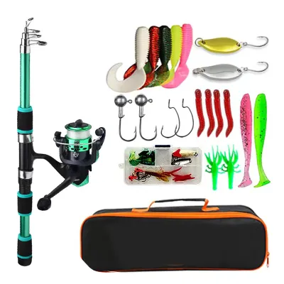 Bộ Cần Câu Telescop Và Máy Câu Quay Kèm Mồi Câu Và Lưỡi Câu - Bộ Cần Câu Du Lịch Đầy Đủ Dành Cho Câu Cá Biển Sông Hồ