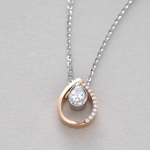 Chow Sang Sang 周生生 18K Solid White & Red Gold Daily Luxe Pear-Shaped Diamond Necklace for Women 47cm 91605U
