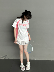 F61 New Black White Badminton Training Sports Top Short Sleeve Couple T-shirts Quick Dry Womens Sportswear Couples Tee