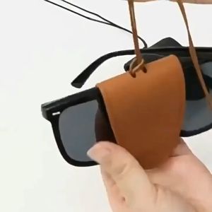 Eyeglasses Storage Bag Pendant Leather Cover Sunglasses Necklace Case Neck Hanging Rope Glasses Clip