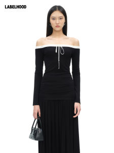 YIRANTIAN | Minimalist Spliced Tie Strap Off-Shoulder Knit Top