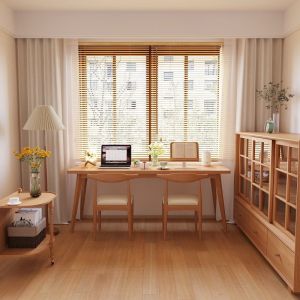Elongated Trendy Modern Simple Double-Person Desk with Solid Wood Legs