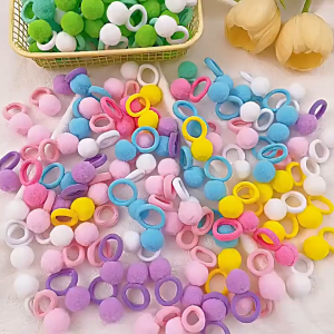50pcs Girl Colorful Elastic Hair Bands Girls Plush Ball Rubber Band for Children Sweets Scrunchie Hair Ties Kids Hair Accessories