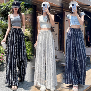 YIMEI กางเกงขาม้าผ้าฝ้ายและผ้าลินินเอวยางยืดสำหรับผู้หญิงในฤดูร้อน2025การออกแบบบางสไตล์วันหยุดที่เอวสูงความรู้สึกแขวนกระชับสัดส่วนคร็อปแพนท์ลำลองขาตรง